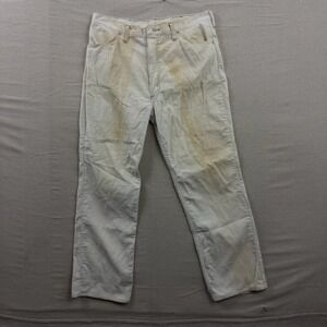 70s Rustler Corduroy Pants Mens 36x34 Off-White Distressed Straight Leg USA Made